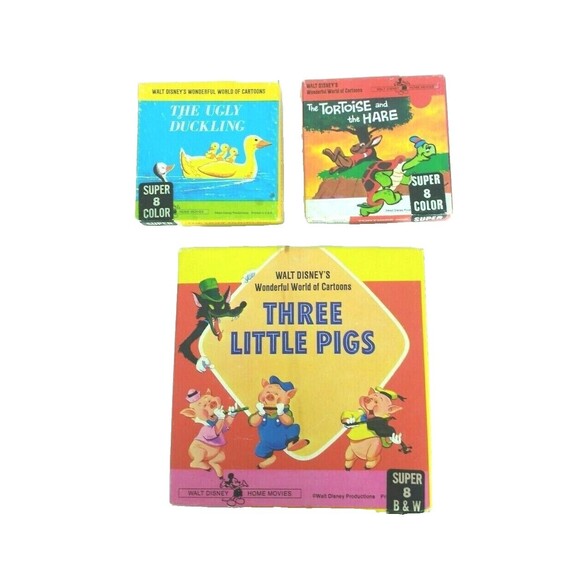 Walt Disney 8MM Film Lot-Ugly Duckling-The Tortoise & The Hare-Three Little Pigs - Picture 1 of 4